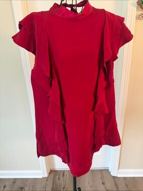 Adam Lippes Red Ruffle-Trim Blouse